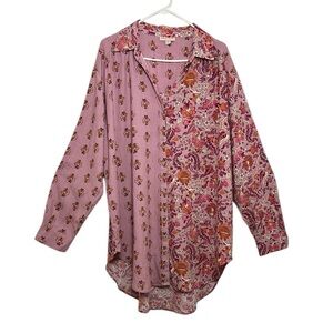 NWOT Knox Rose Size XXL Pink Boho Floral Linen Blend Tunic Big Shirt